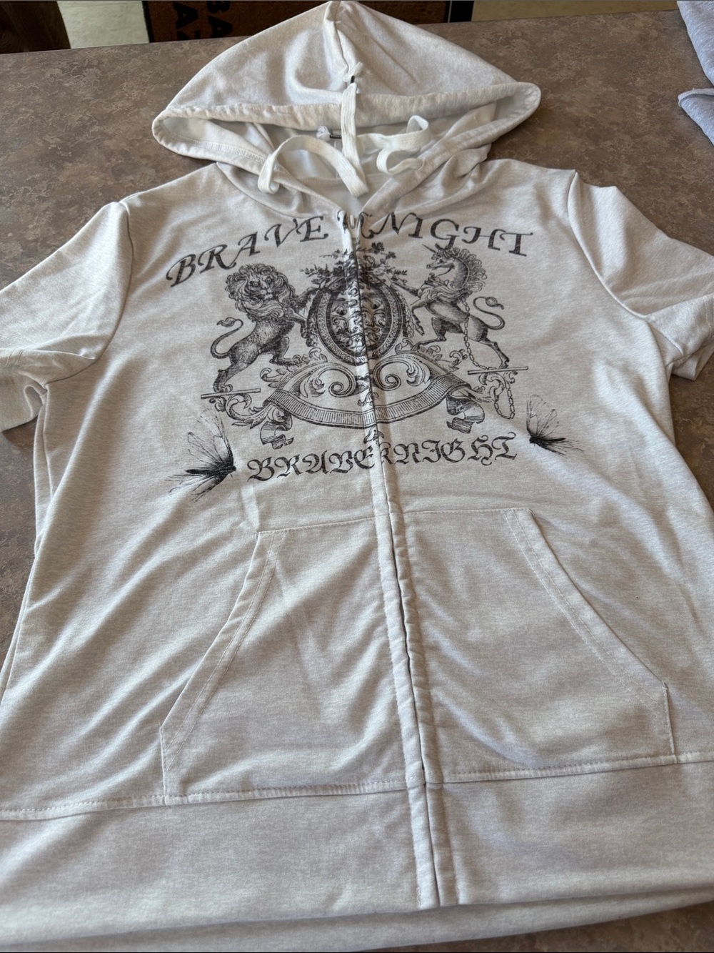 NWOT  Graphic Zip Hoodie with Crest Design